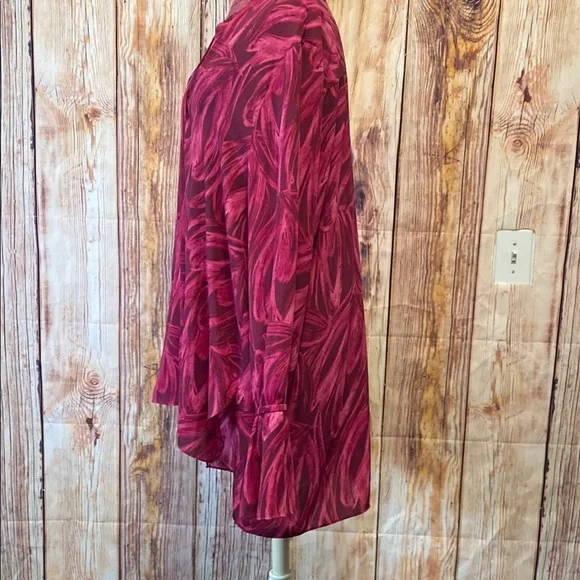 Halston Size XL Pink Ruffled Blouse with Mandarin Collar and Puff Sleeves - Picture 3 of 7